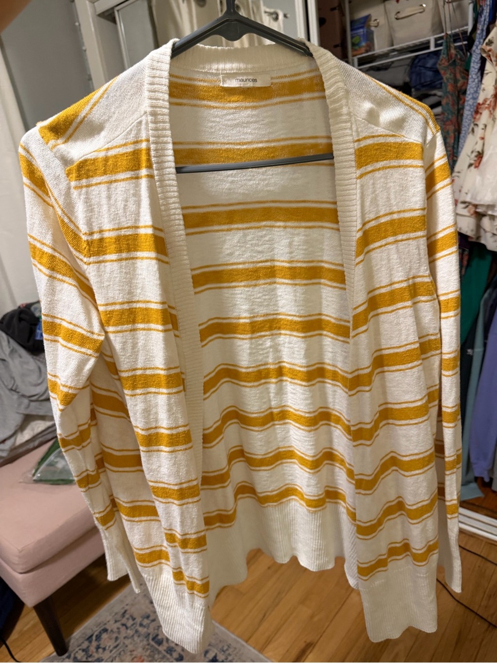 Maurices Cream & Mustard Striped Open Cardigan